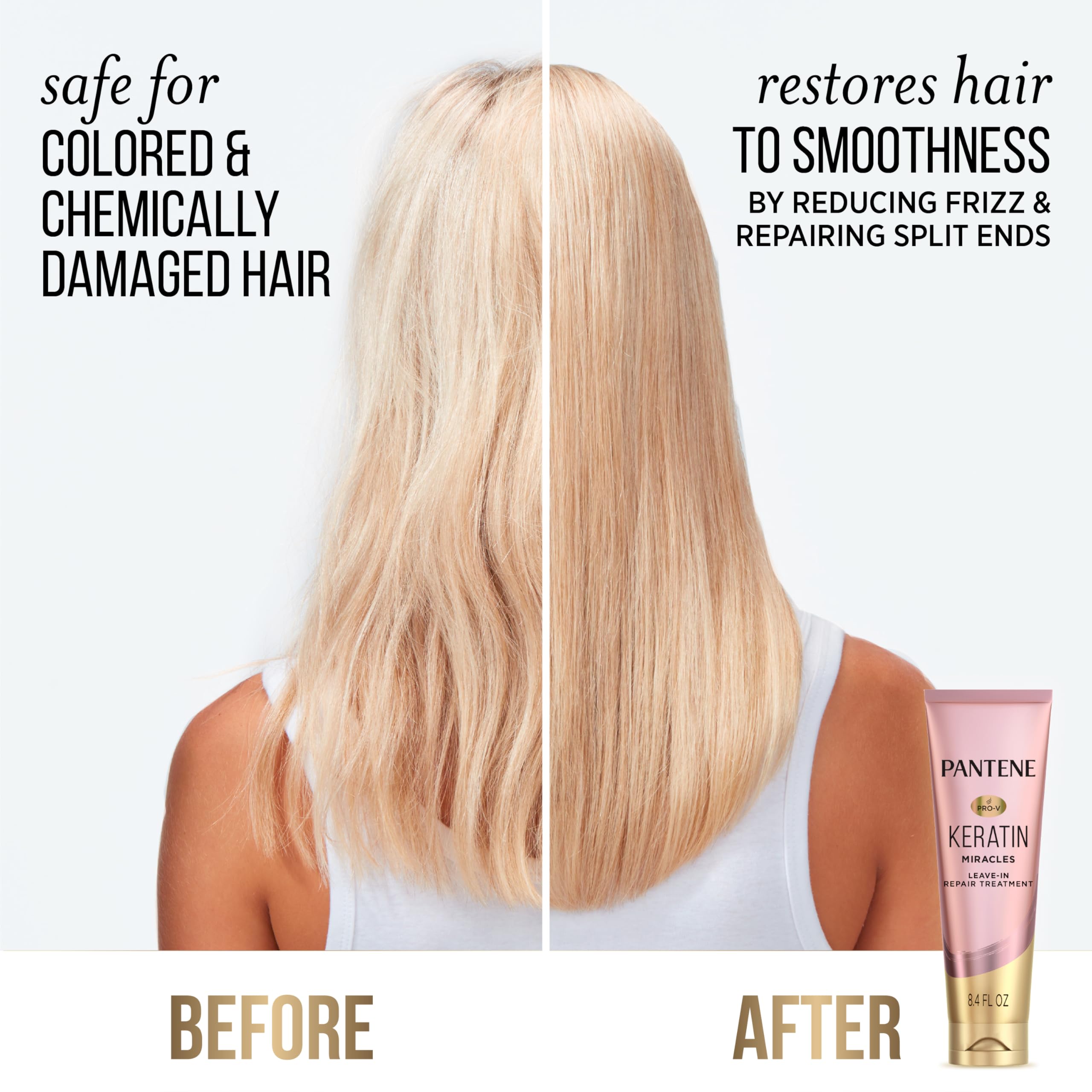 Pantene Keratin Leave-In on split ends restores smoothness and reduces visible damage.
