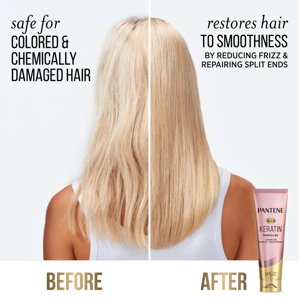 Pantene Keratin Leave-In on split ends restores smoothness and reduces visible damage.