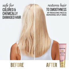Pantene Keratin Leave-In on split ends restores smoothness and reduces visible damage.