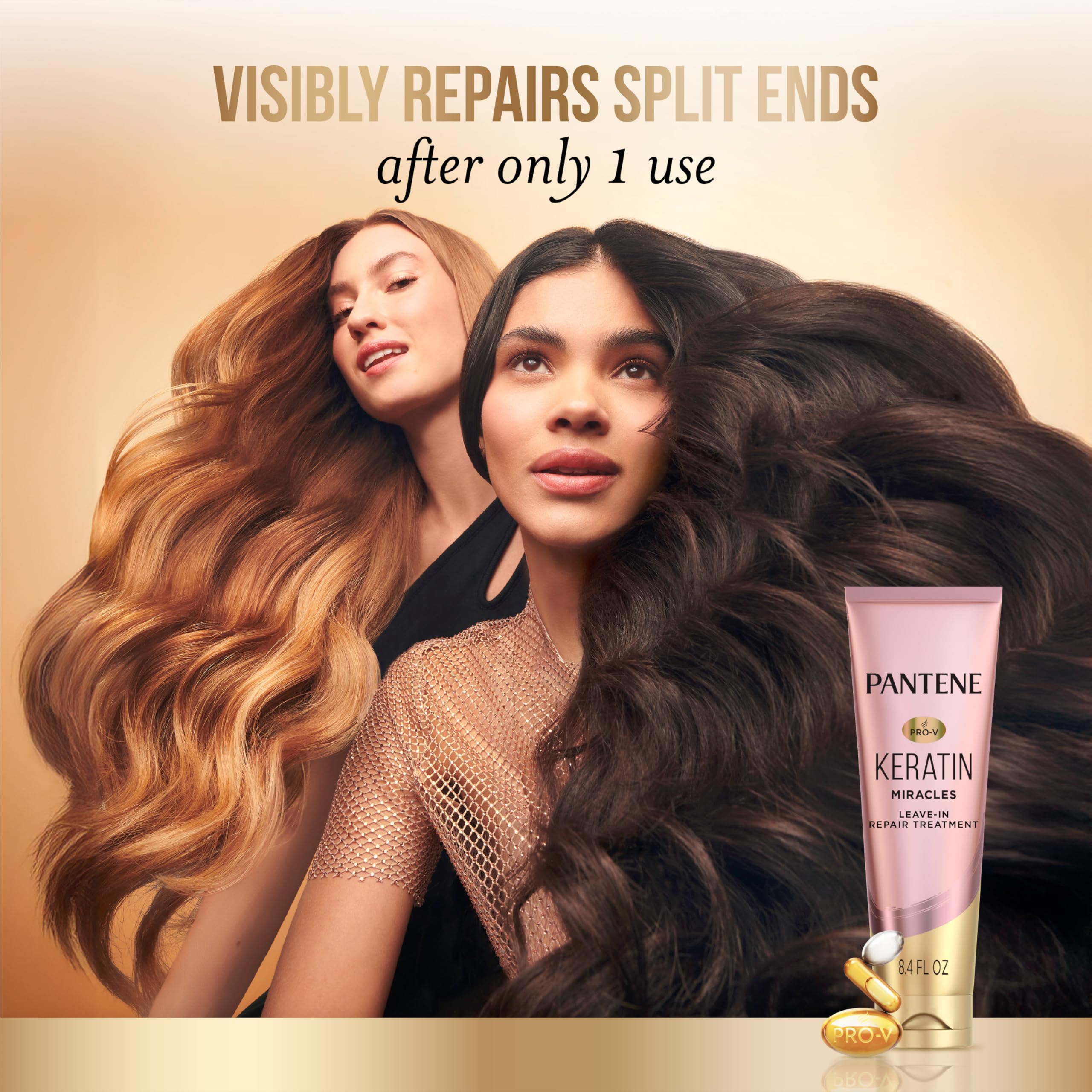Pantene Keratin Leave-In enriched with Pro-Vitamin B5 supports lasting hydration.