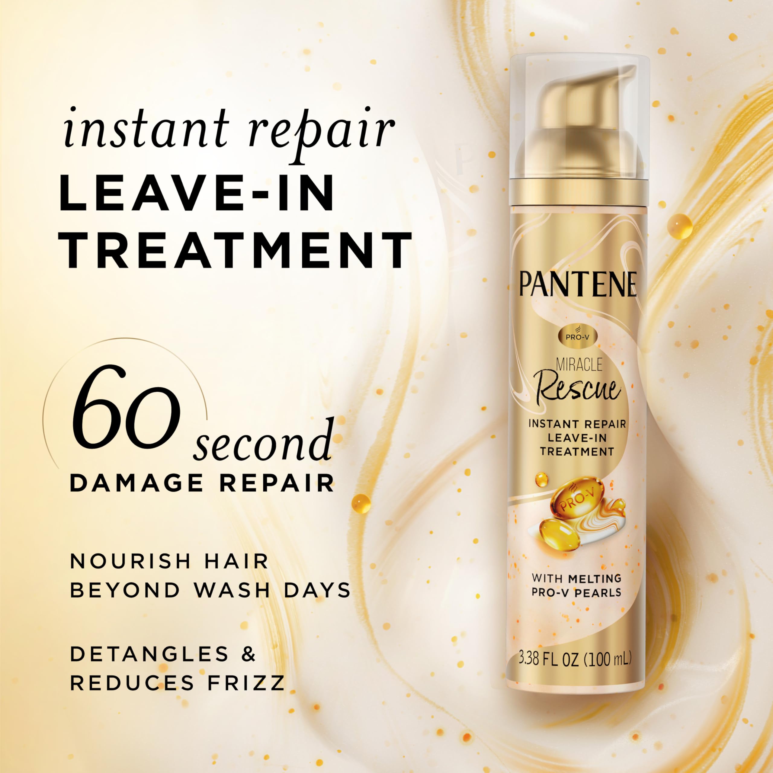 Pantene Milagro Rescate: perlas derretidas mezclándose para nutrir profundamente el cabello.