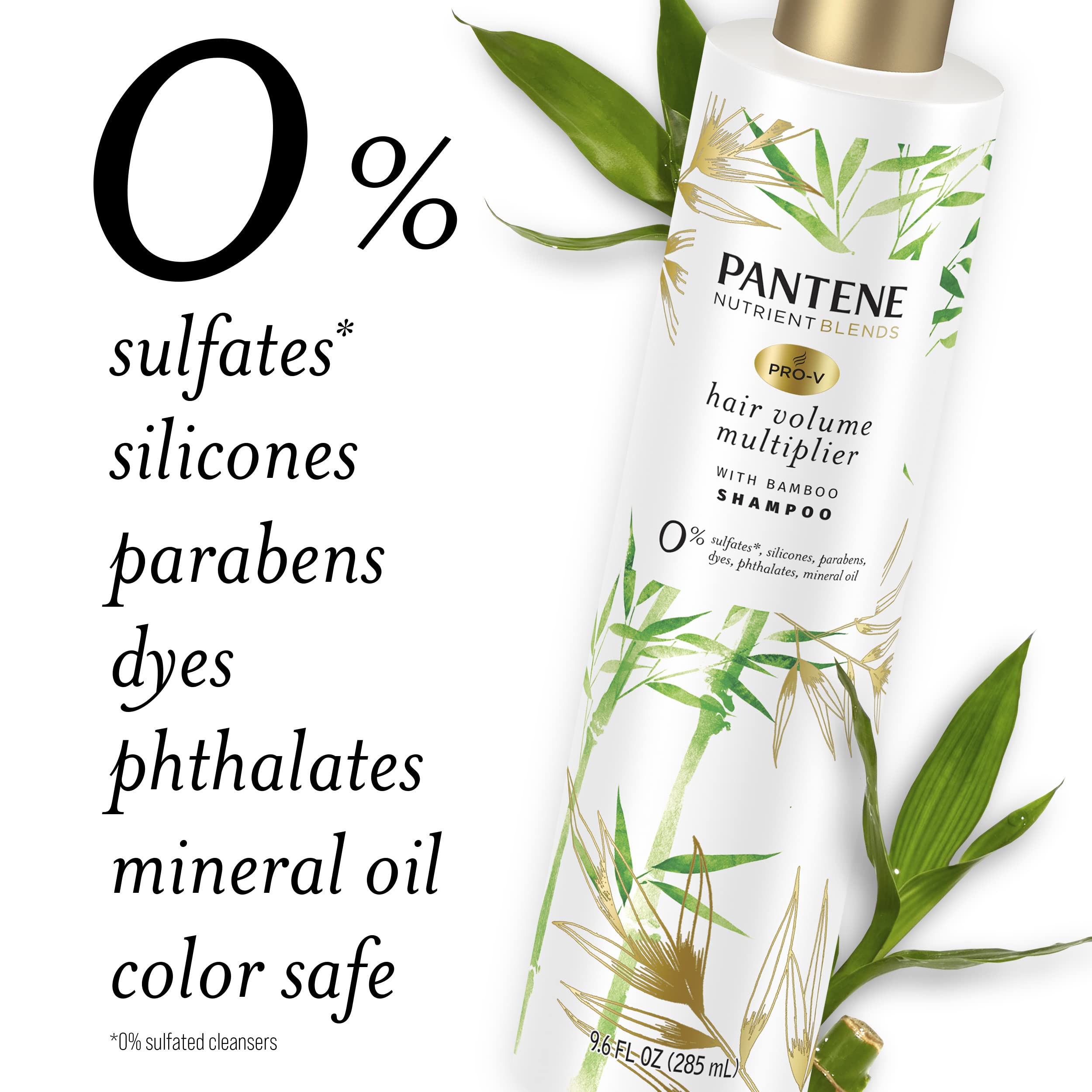 Pantene bamboo shampoo ingredient panel highlights a clean formula.