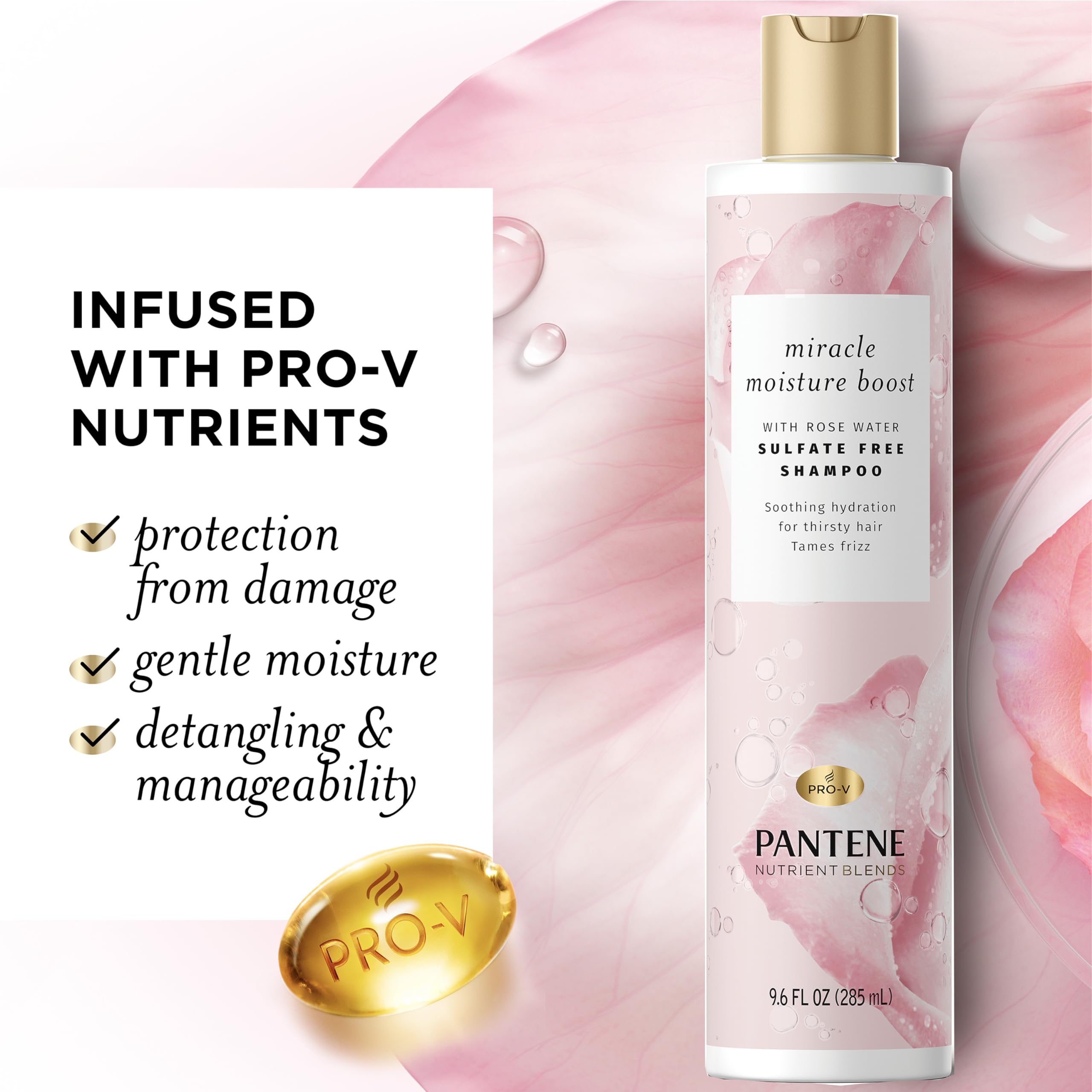 Pantene Nutrient Blends Rosa Acondicionador: tubo visible, textura sedosa para cabello seco.
