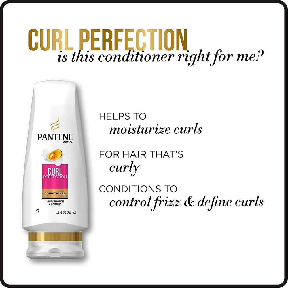 Pantene Pro-V Curly Conditioner close-up on moisturized strands showcasing healthy-looking curls
