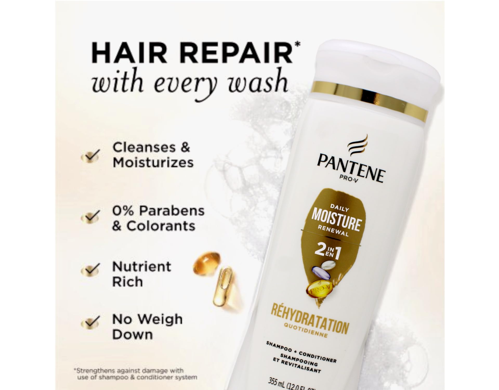 Uso seguro para cabello teñido con Pantene Pro-V Renovación Diaria de Hidratación.
