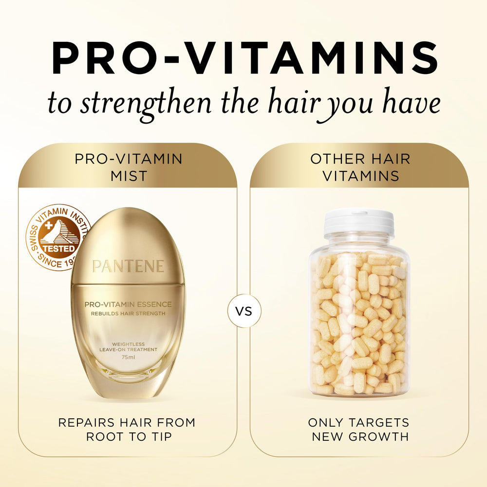 Daily-use bottle drops from Pantene Pro-Vitamin Essence aid repair.