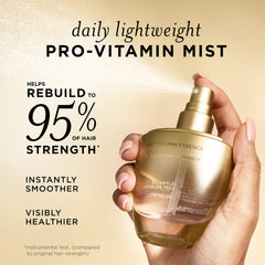 Pantene Pro-Vitamin Essence mist application on damp hair for strength.