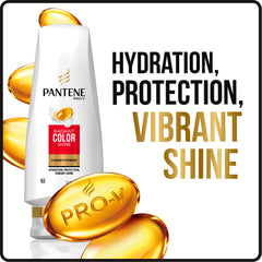 Pantene Radiant Color Shine Acondicionador, primer plano de cabello, textura sedosa al peinar