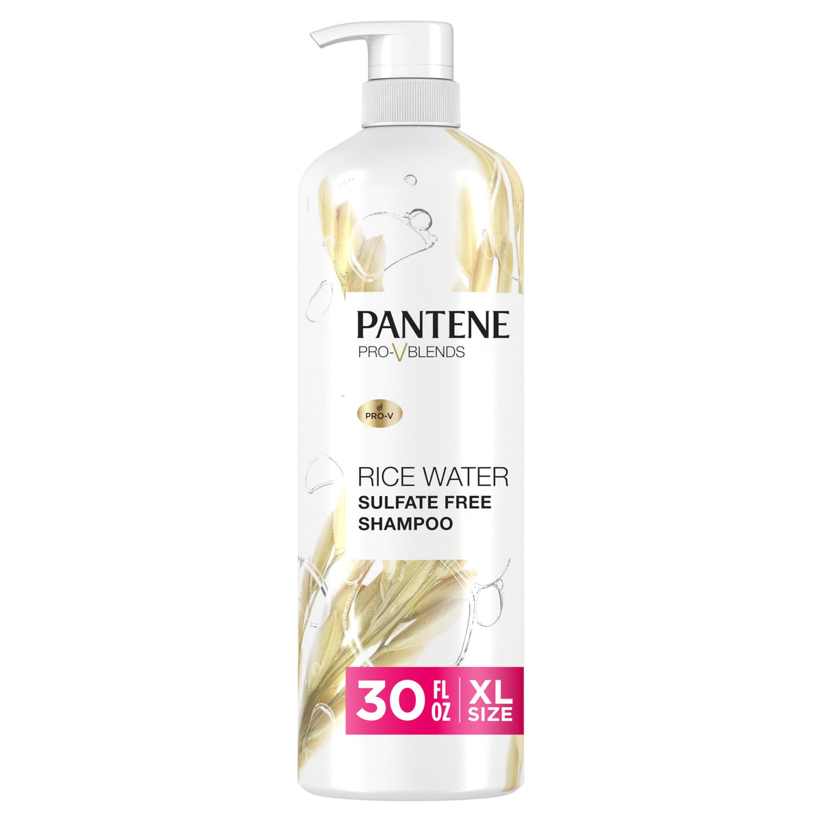 Pantene Rice Water Shampoo botella con bomba, limpieza suave y volumen