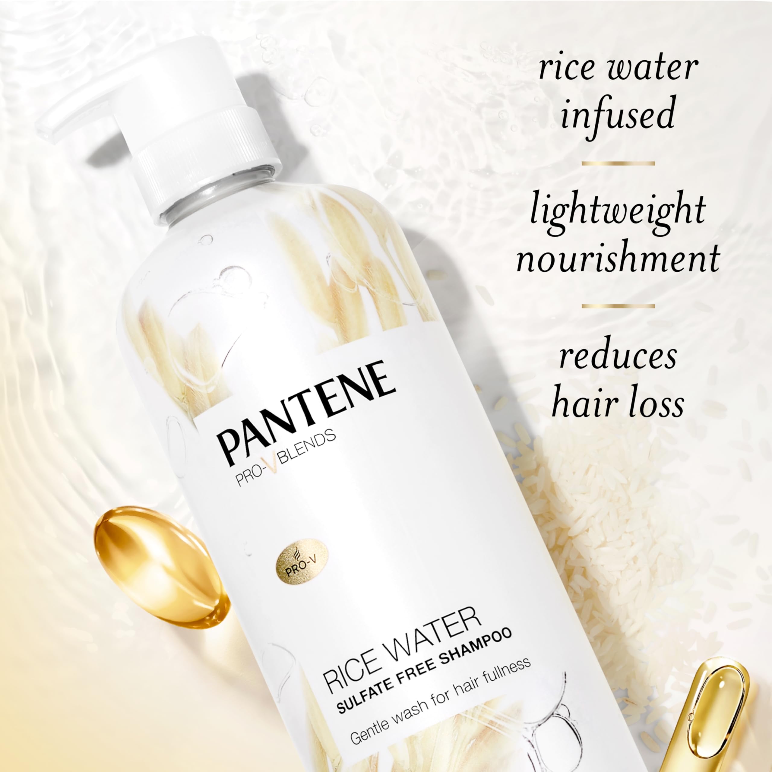 Pantene Rice Water Shampoo aporta nutrientes para cabello resistente