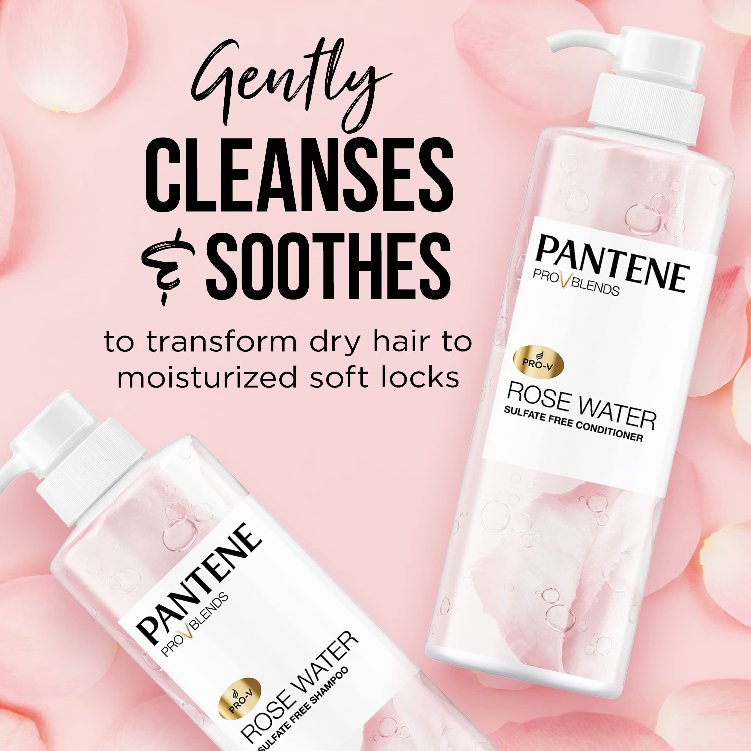 Pantene Rose Water Conditioner bottle provides hydrating detangling for daily use