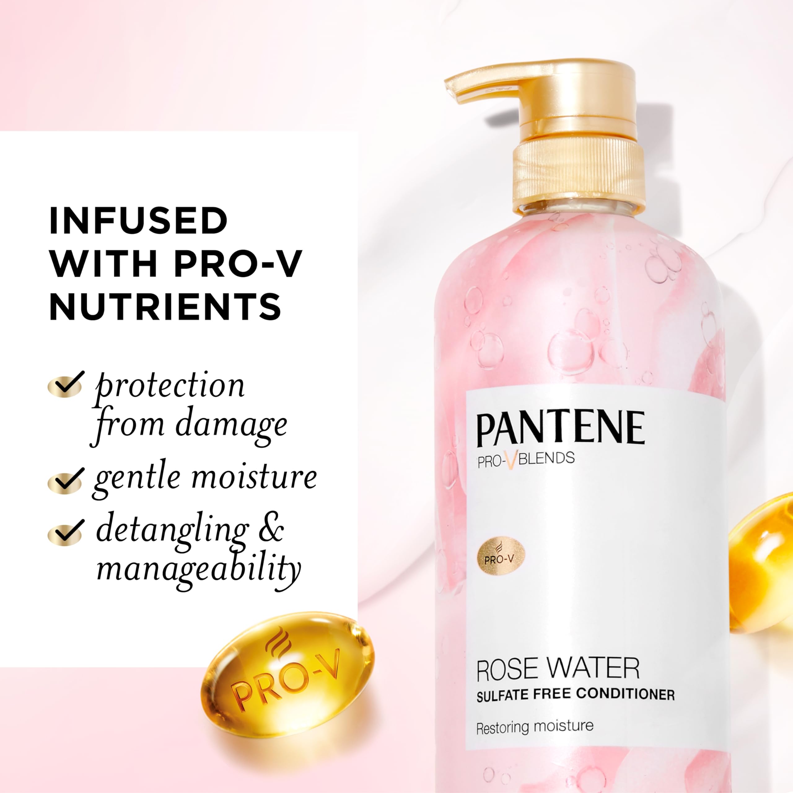 Pantene Rose Water Conditioner pump-dispense enables easy daily conditioning