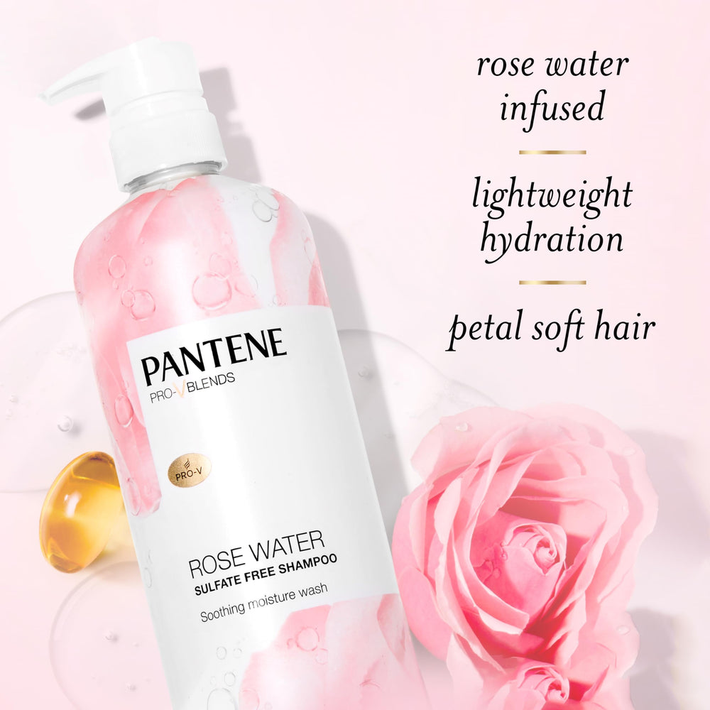 Pantene Rose Water Shampoo ingredients label highlights Pro-V nutrients and antioxidants