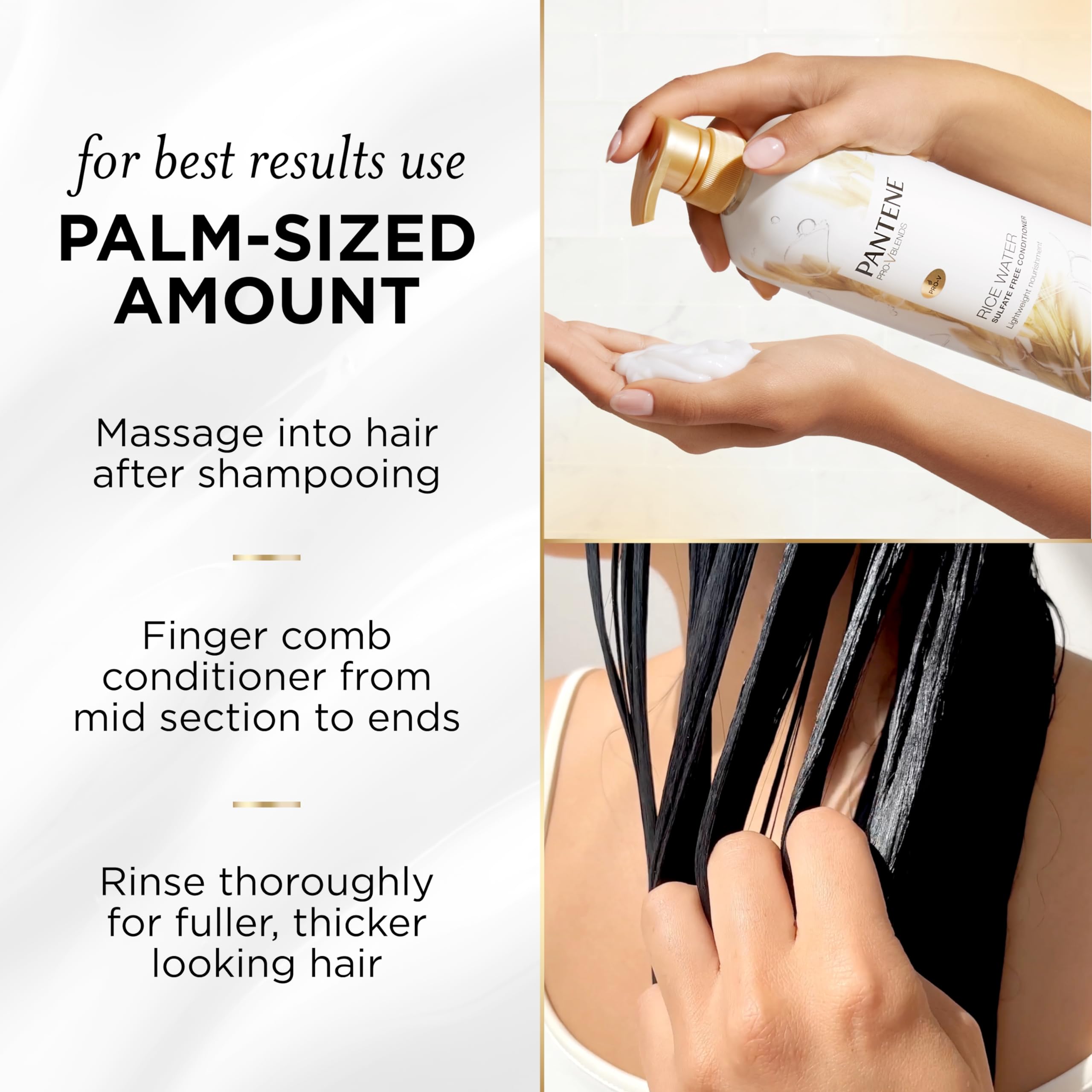Pantene sulfate-free formula badge on bottle indicating gentle cleansing.