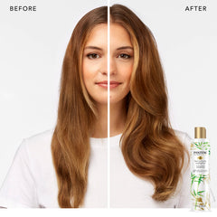 Pantene bamboo shampoo front view emphasizing volume and shine.