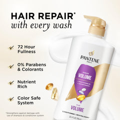 Pantene Volumen Sutil: fórmula con Pro-Vitamina B5 y antioxidantes para fortificar enlaces capilares.