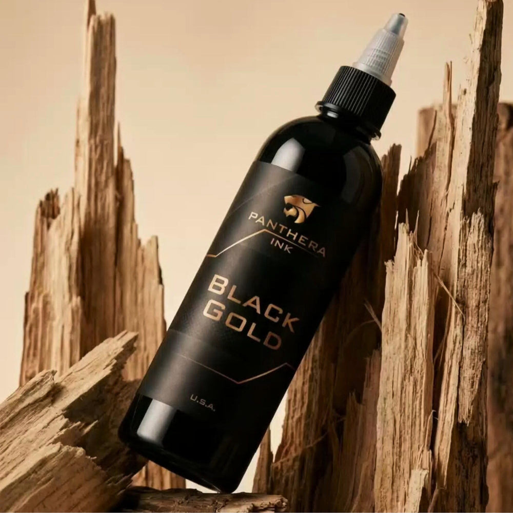 Professional tattoo artists choose Panthera Black BLK Gold for lasting color and consistency.