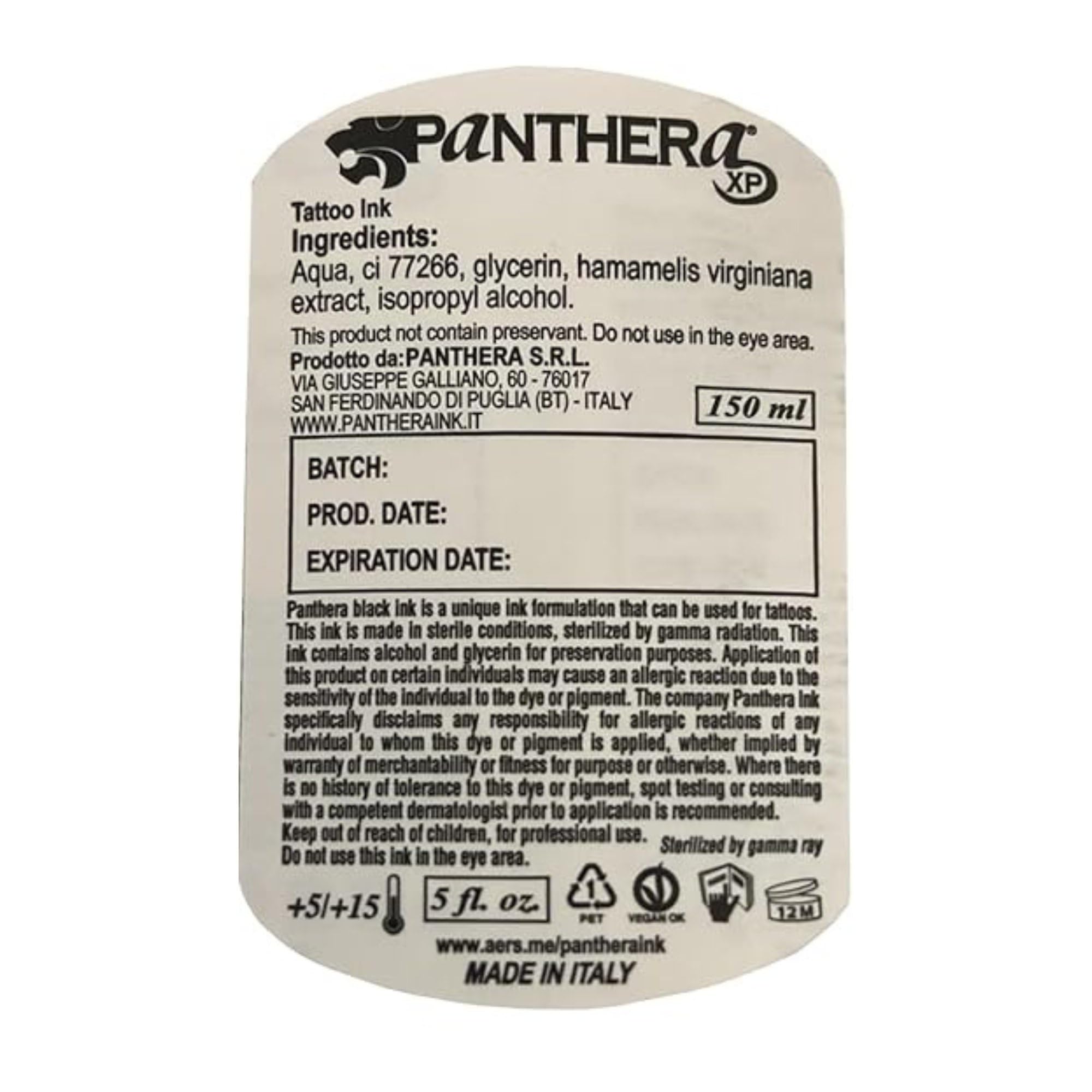 Panthera XXX Tribal Black closeup on bottle label emphasizing high-coverage ink