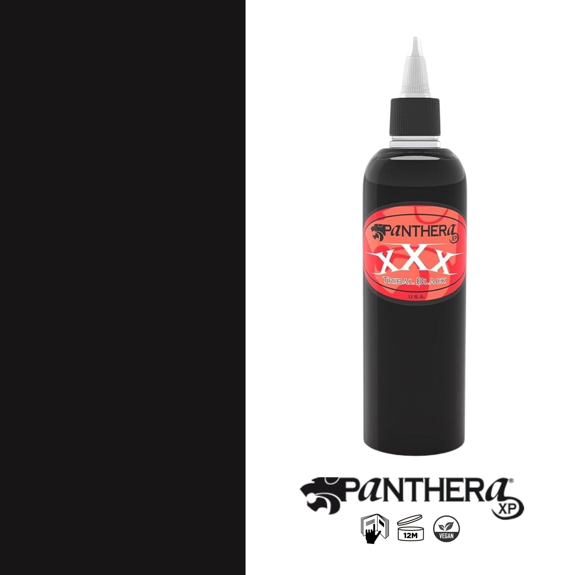 Panthera XXX Tribal Black bottle pour highlighting smooth, consistent ink