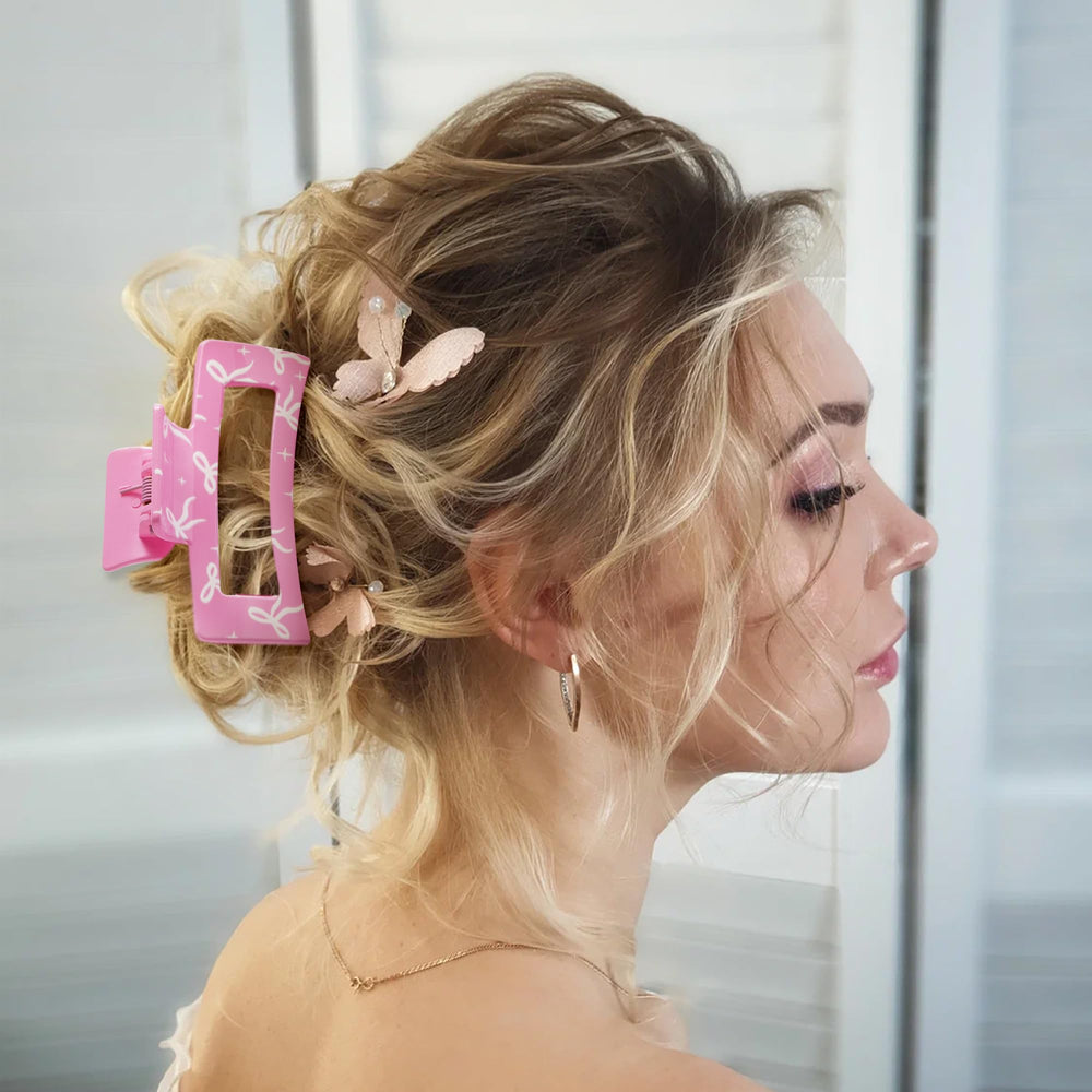 Pantide clip pelo lazo rosa coqueta, perfecto para fiestas