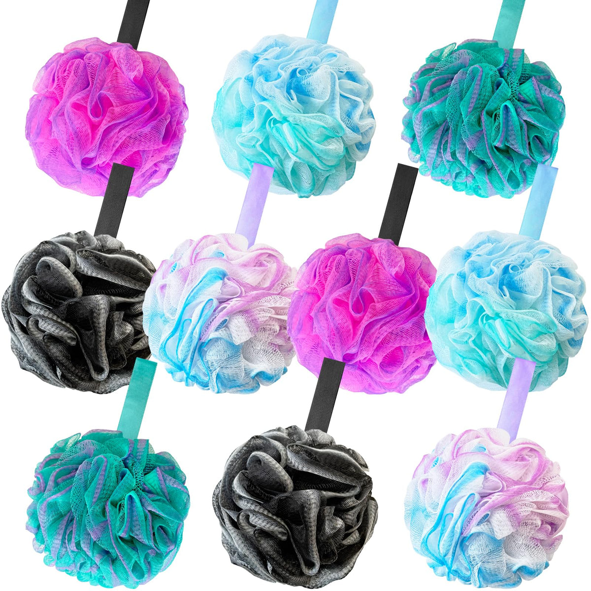 Panxxsen 10-pack bath sponge loofahs for gentle exfoliation and refreshing cleansing.