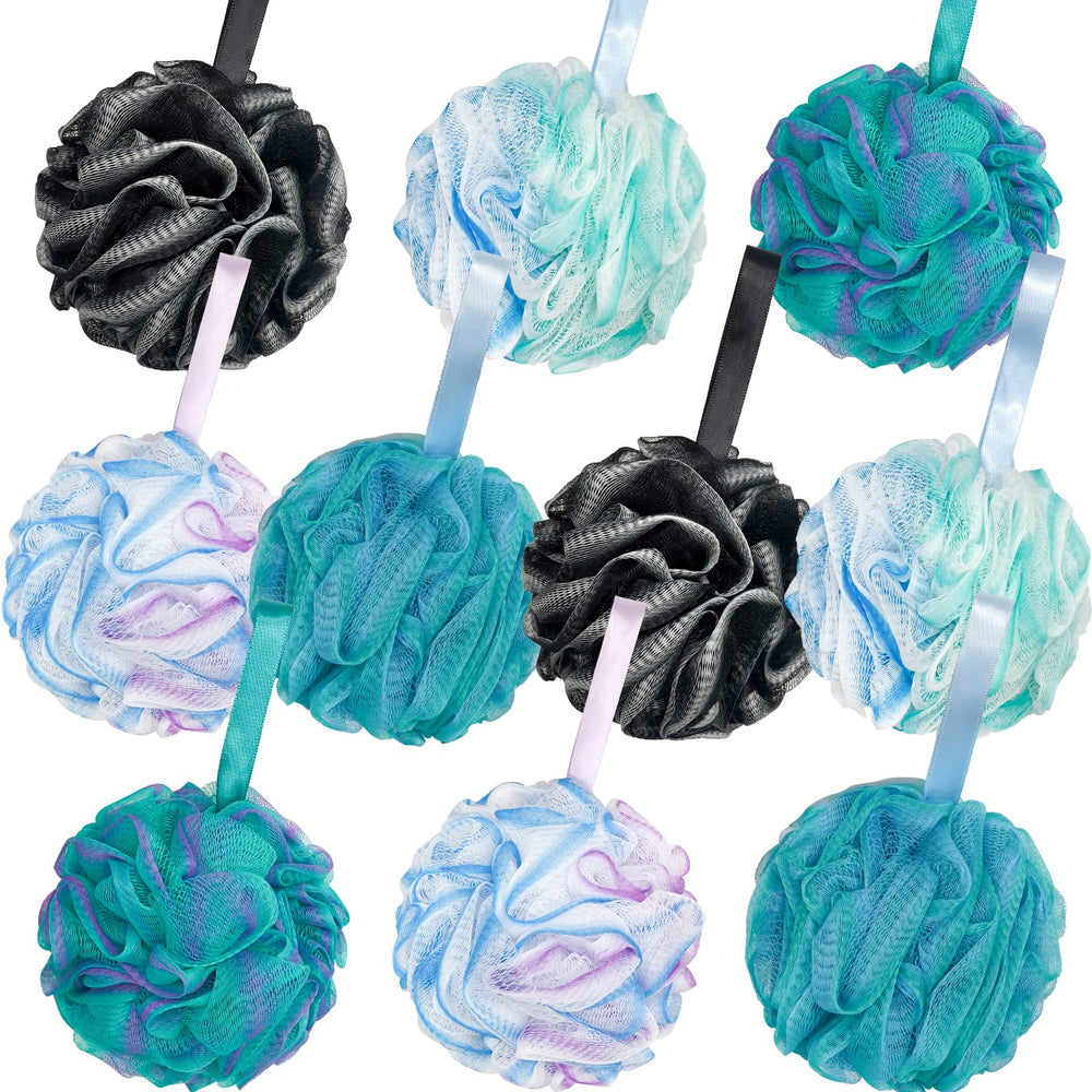 Panxxsen 10-pack bath sponge set lathers easily for a refreshing shower.