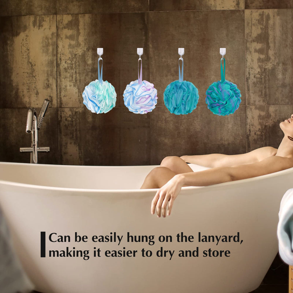 Panxxsen bath sponge includes a convenient lanyard for quick drying.