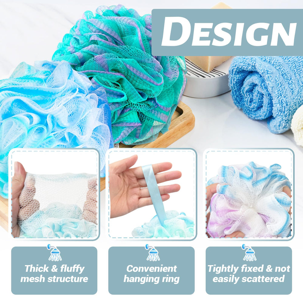 Panxxsen dense fluffy network loofah enhances foam with minimal soap for richer showers.