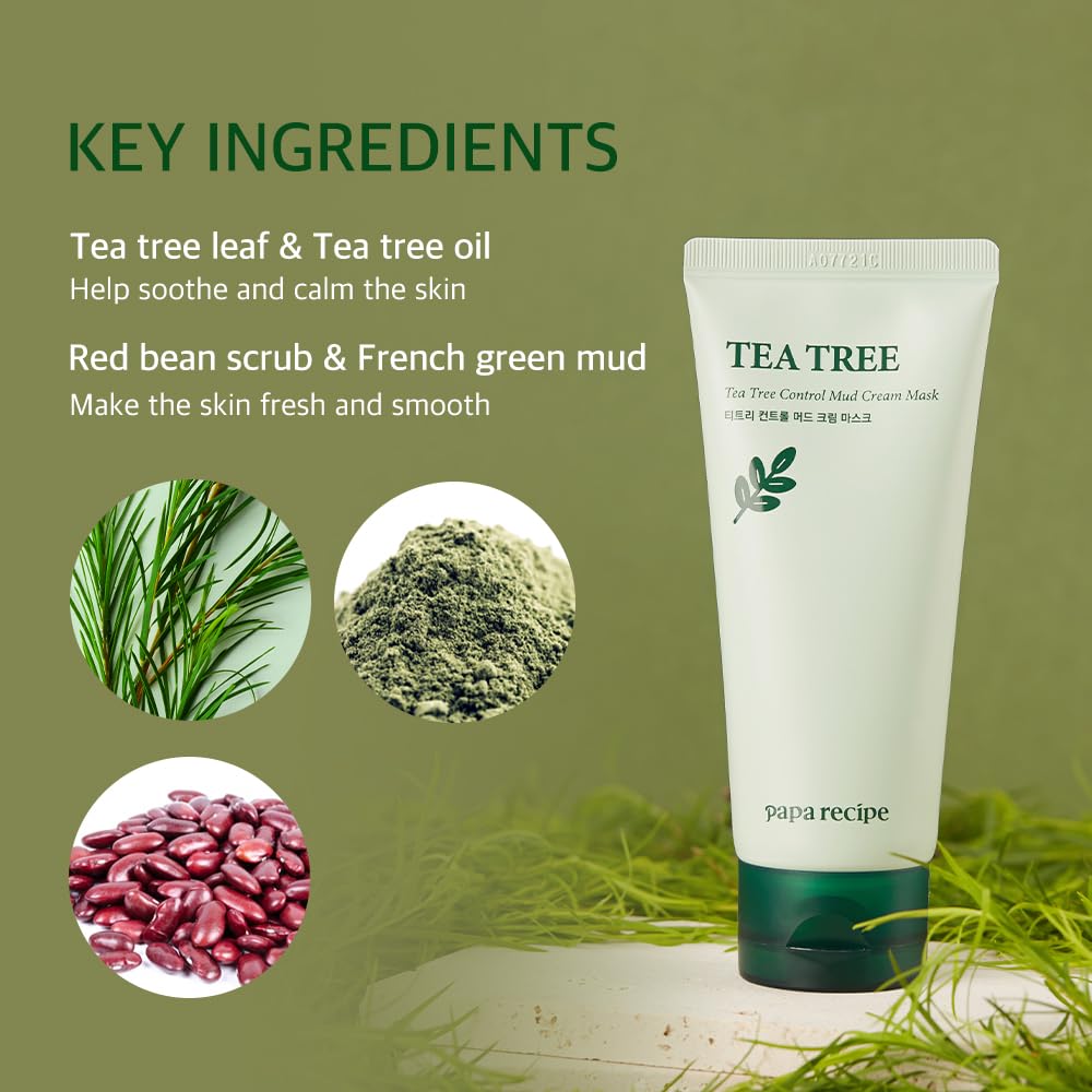 Papa Recipe Tea Tree Control Mud Mask, aplicación cremosa, exfoliación suave que mejora la textura