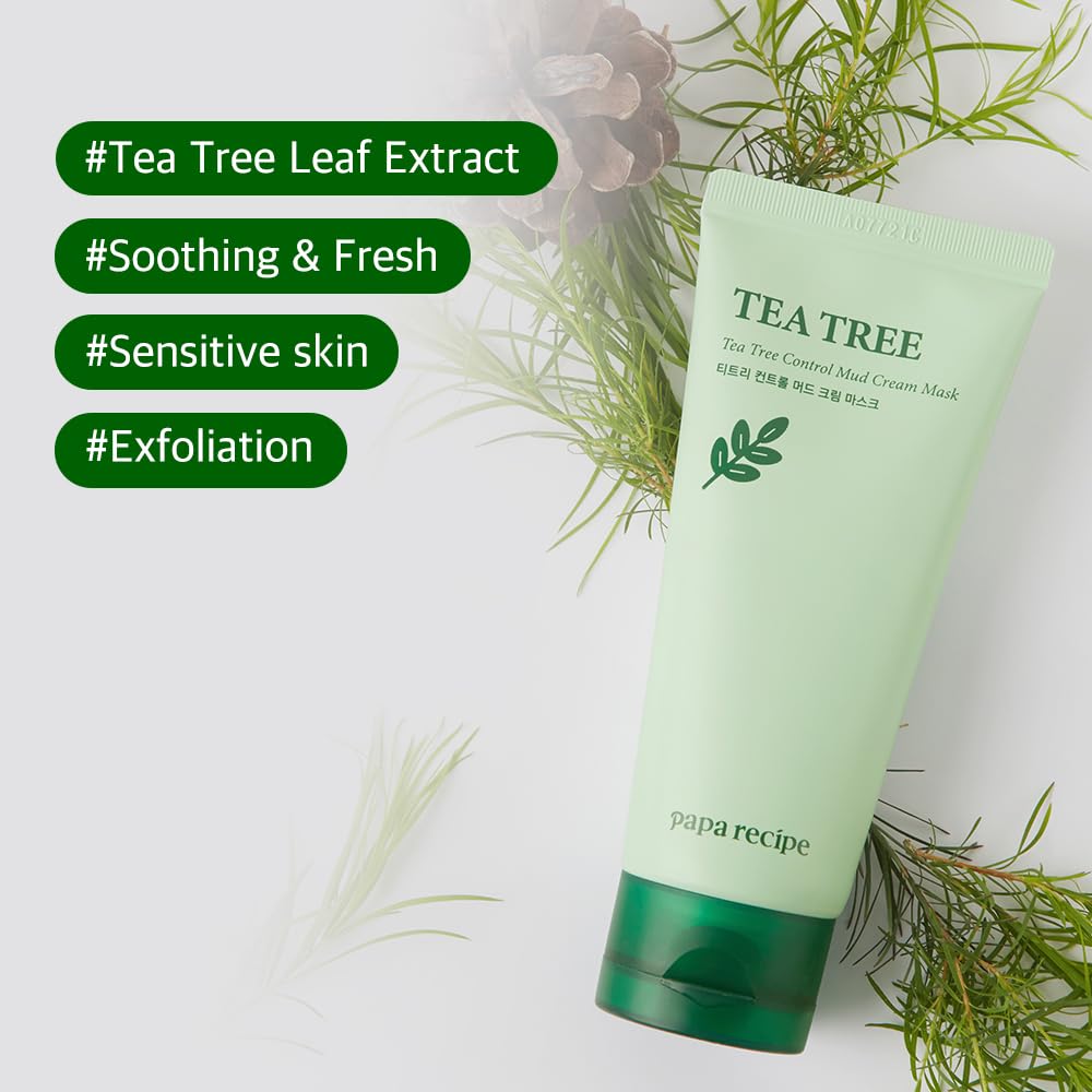 Papa Recipe Tea Tree Control Mud Mask, agua de árbol de té, calma e hidrata moderadamente