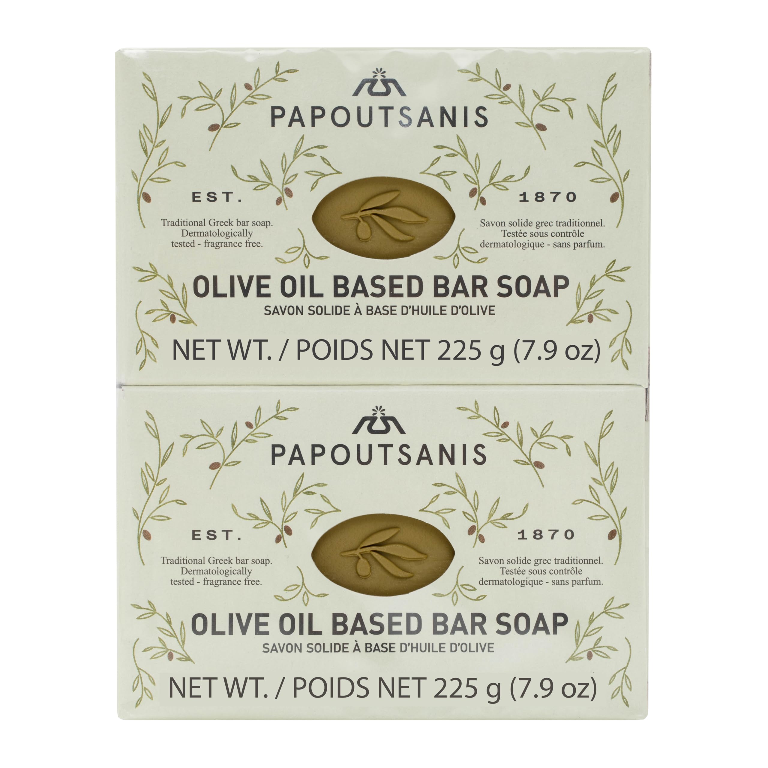 Papoutsanis jabón barra aceite de oliva griego, cuidado suave para la piel.