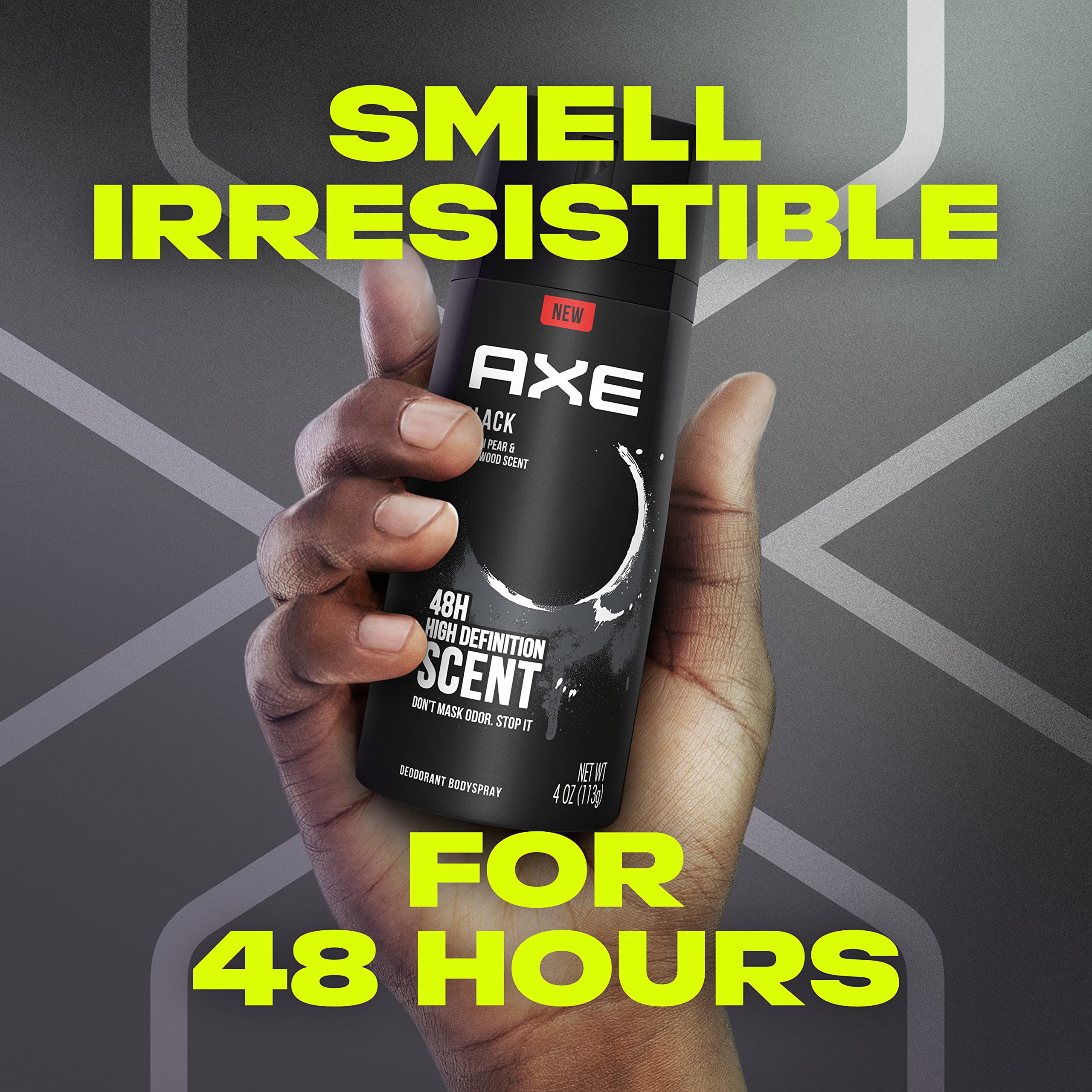 Paquete AXE Black, cuatro unidades, desodorante para uso diario.