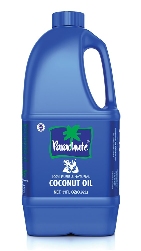 Parachute Aceite de Coco 100% puro en botella, aroma natural para uso diario.