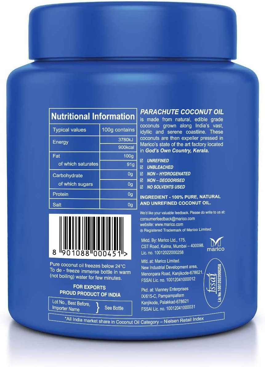 Parachute Aceite de Coco para aplicación en piel y cabello.