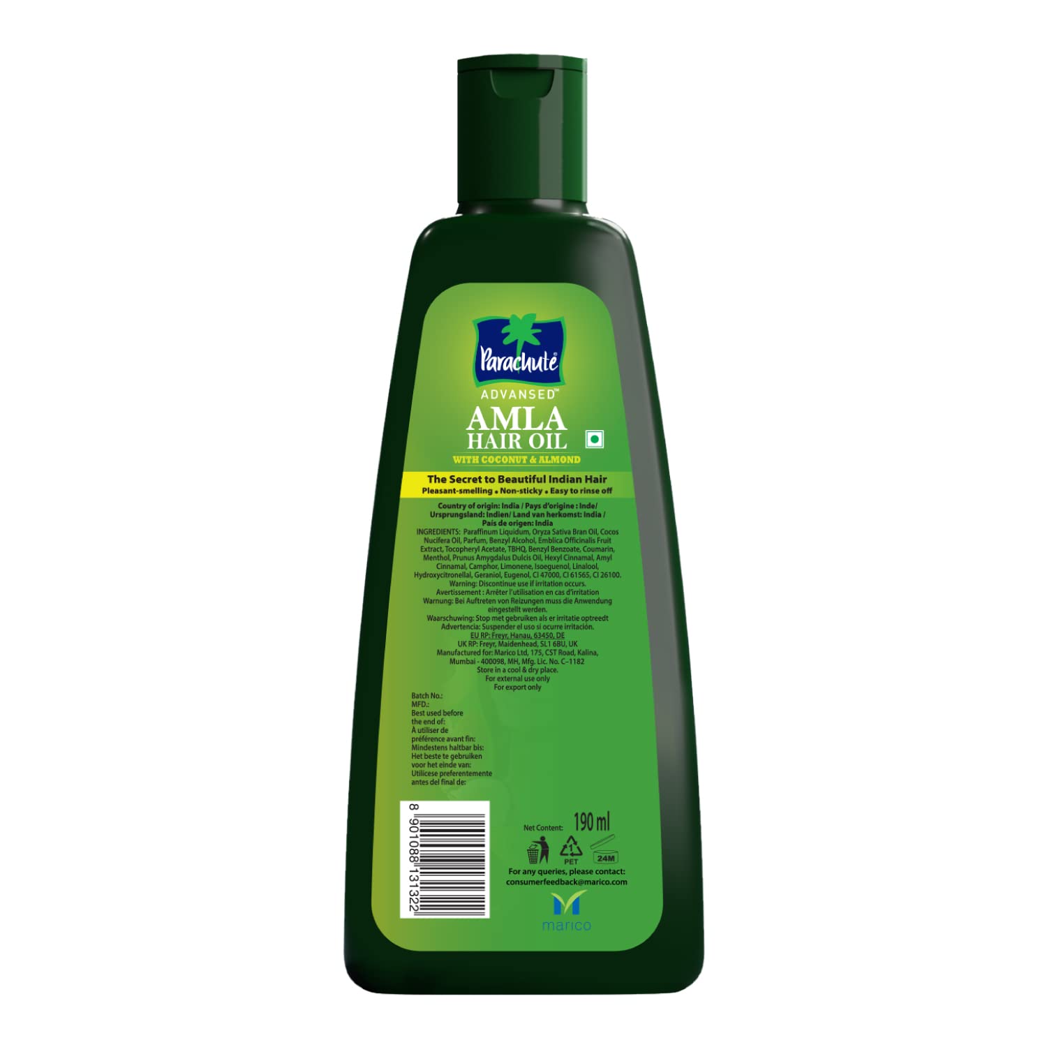 Parachute Advansed Amla Oil with gooseberry ingredients visual.