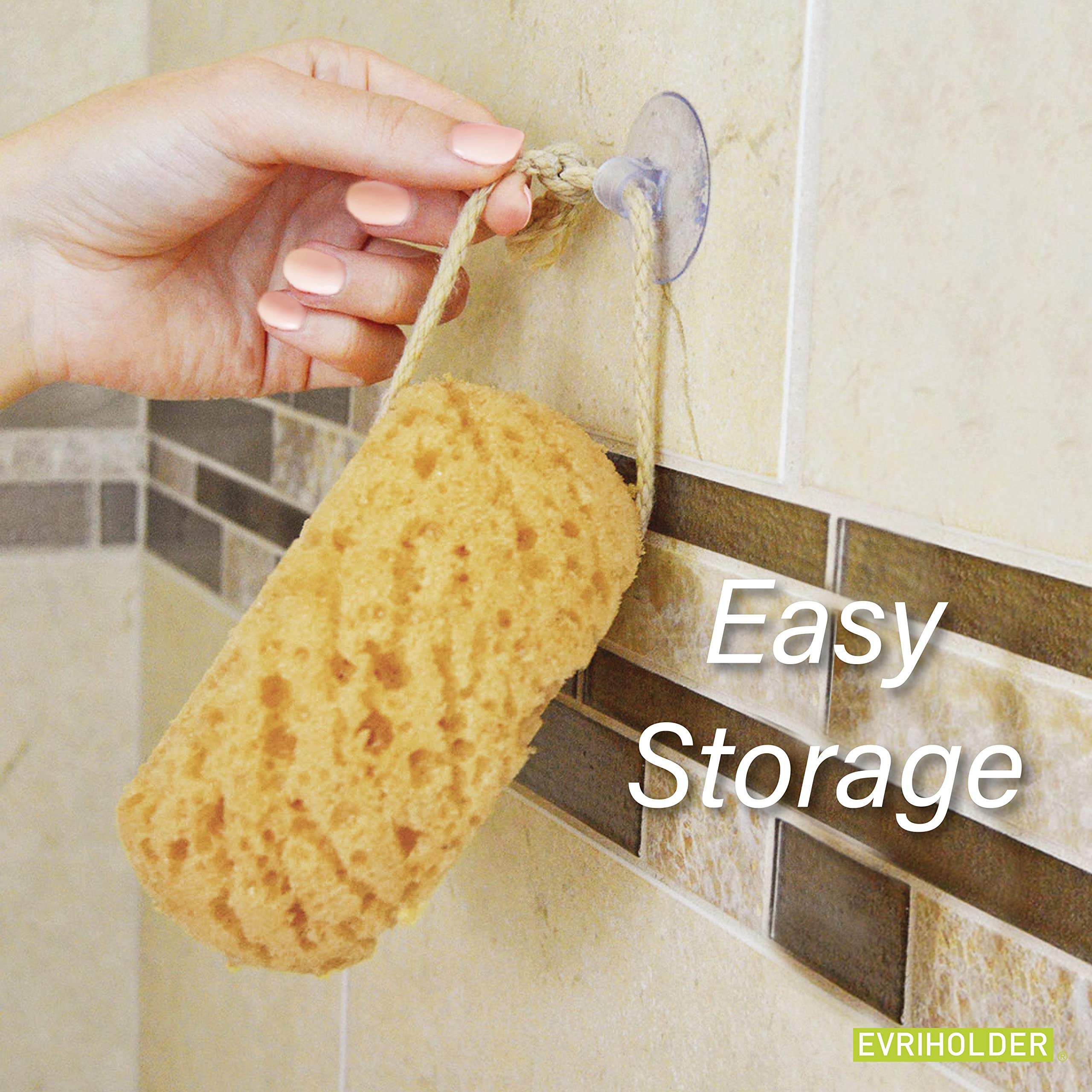 Paradiso Evriholder Sea Foam Sponge in shower with suction cup for easy hanging