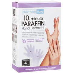 Paraffin Wax Works 10-Minute Gloves packaging for easy home spa use.