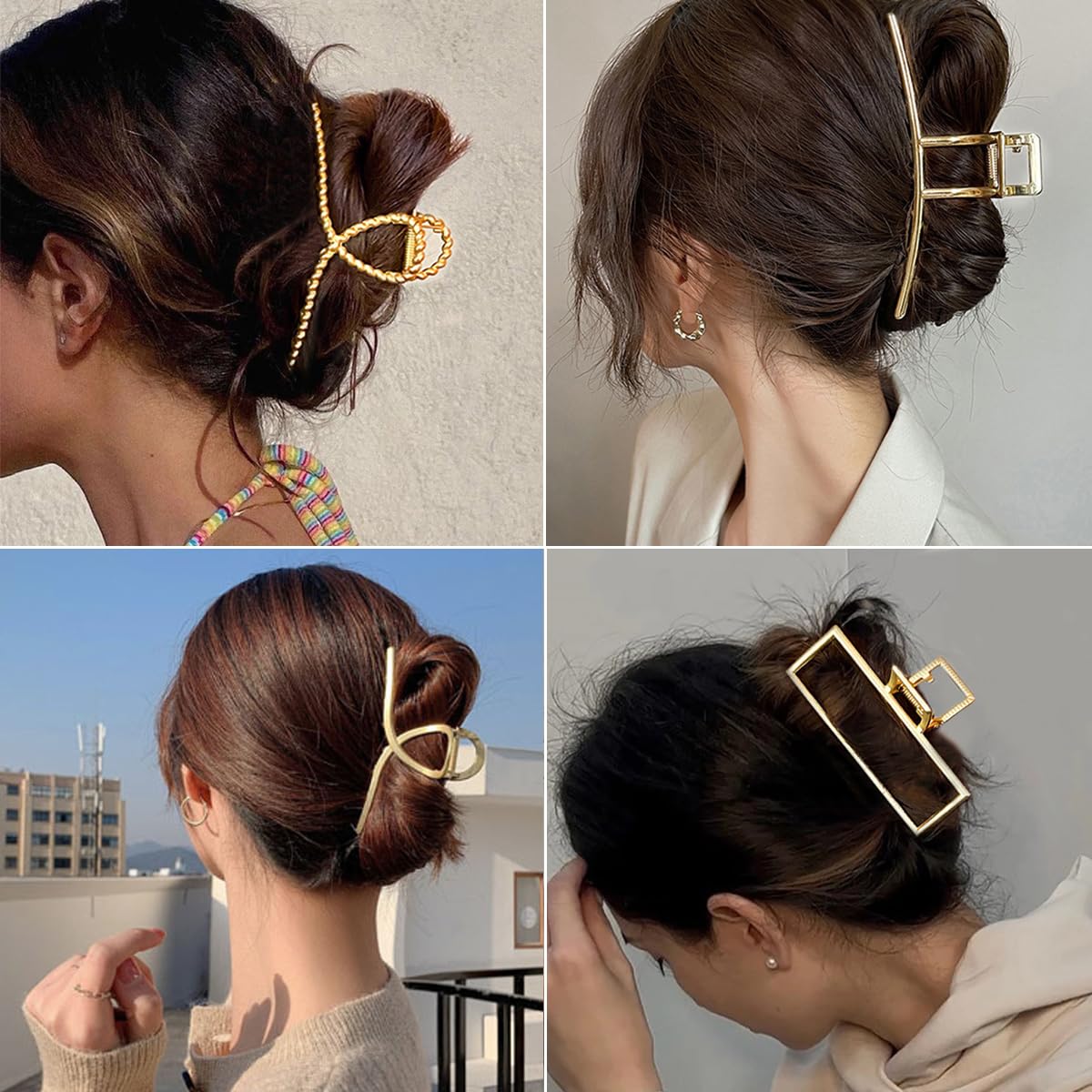 Parcce garras tamaños variados doradas para cabello fino o grueso.