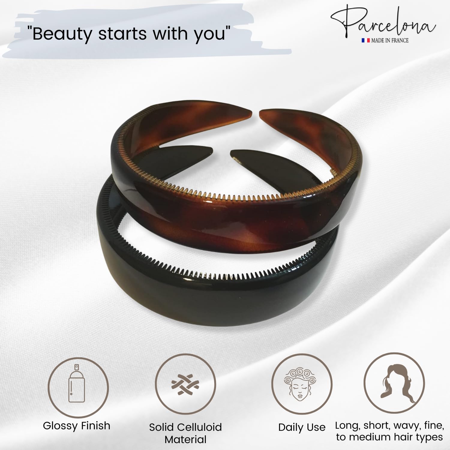 Parcelona wide headband close-up shows inner teeth nibs for secure hold.