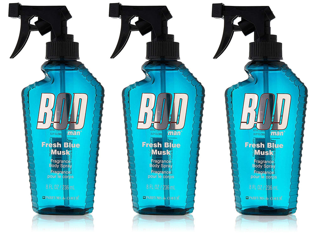 Parfums De Coeur BOD Man Fresh Blue Musk bottle, 8 oz, versatile everyday fragrance.