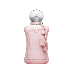 Parfums de Marly Delina Exclusif bottle closeup highlighting premium floral scent.