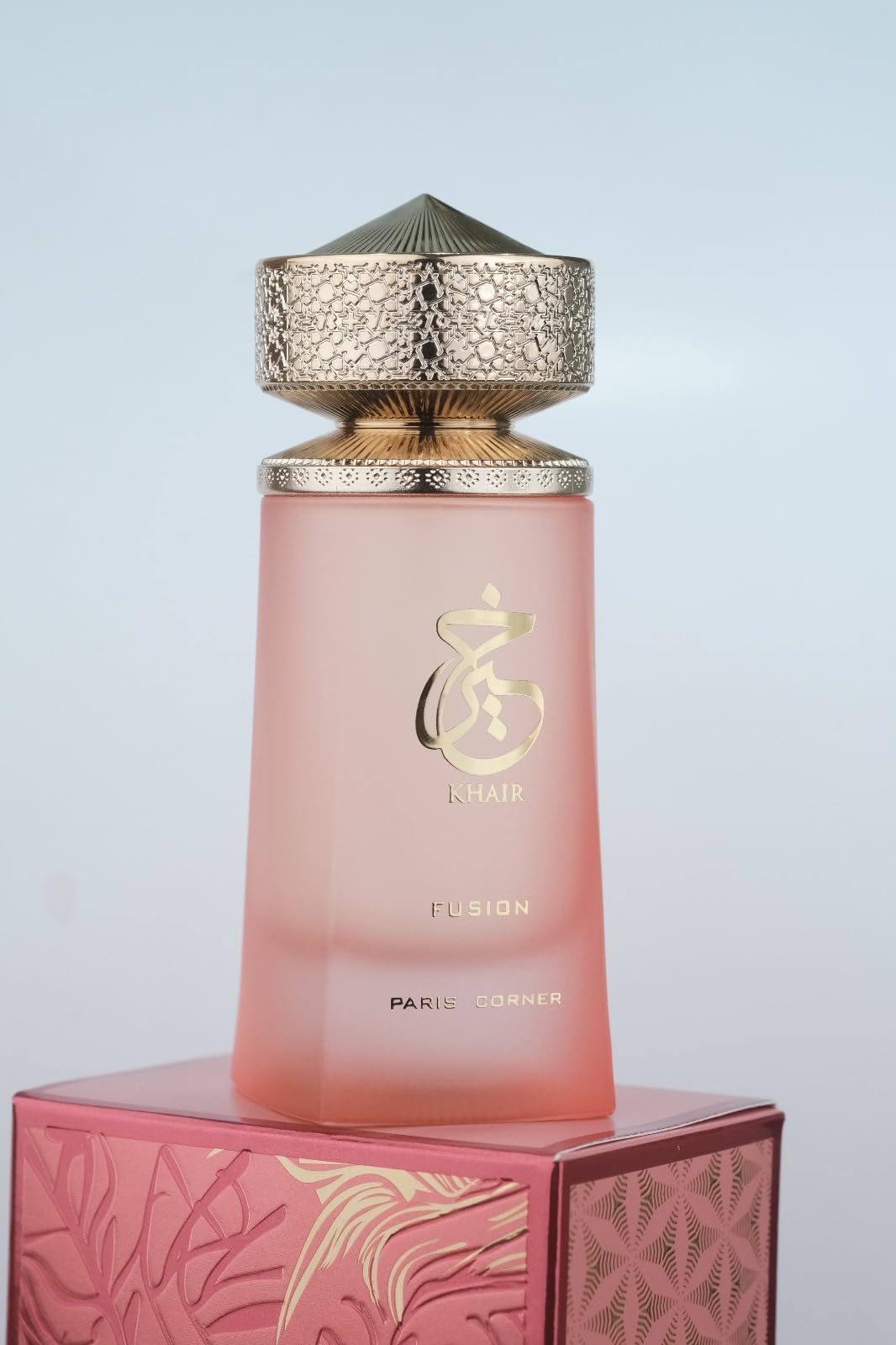 Close-up of Paris Corner Khair Fusion Lychee bottle revealing vivid lychee notes