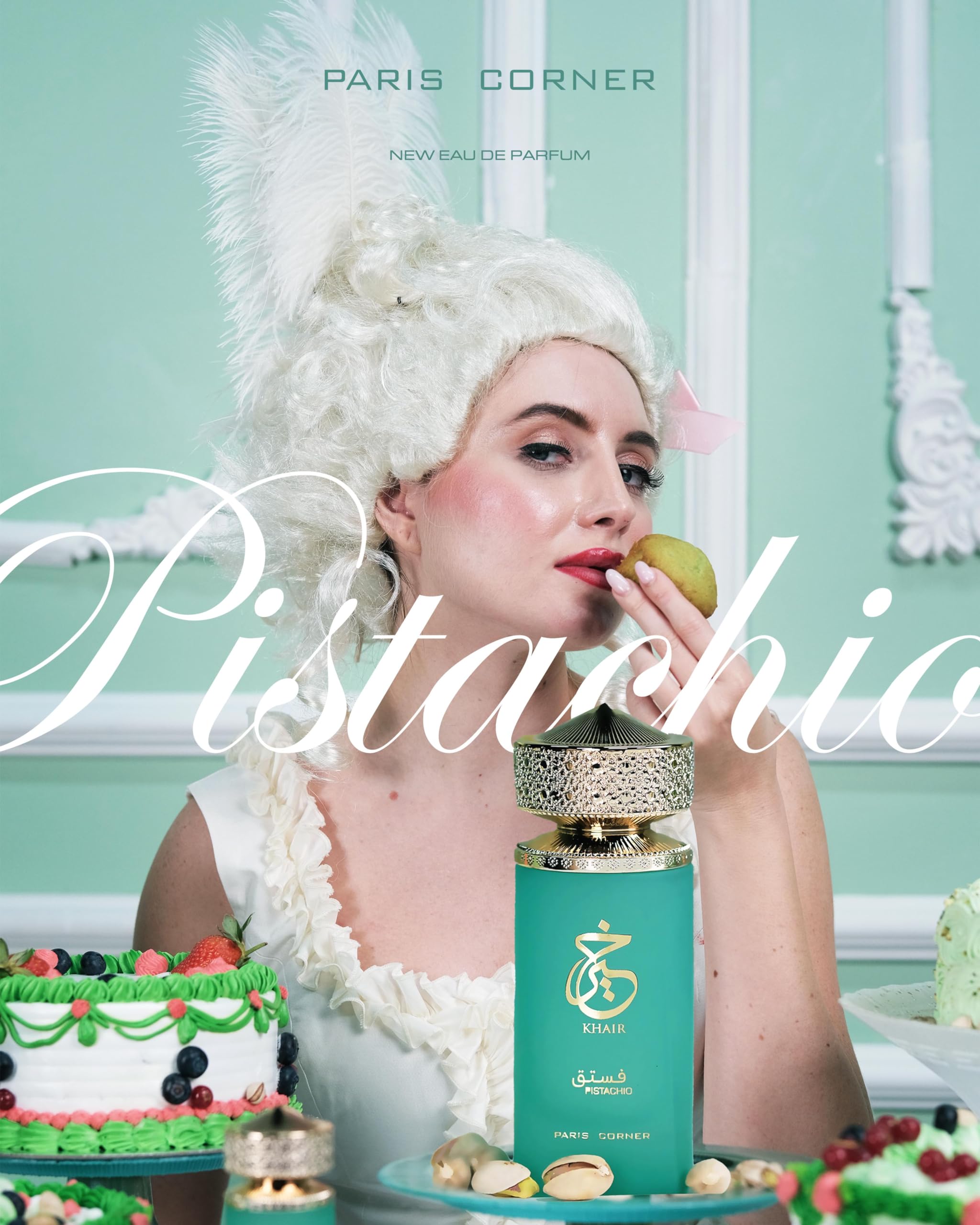 Paris Corner Pistachio Khair woody-cream profile, hints long-lasting comfort.