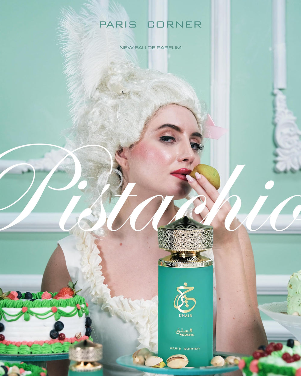 Paris Corner Pistachio Khair woody-cream profile, hints long-lasting comfort.