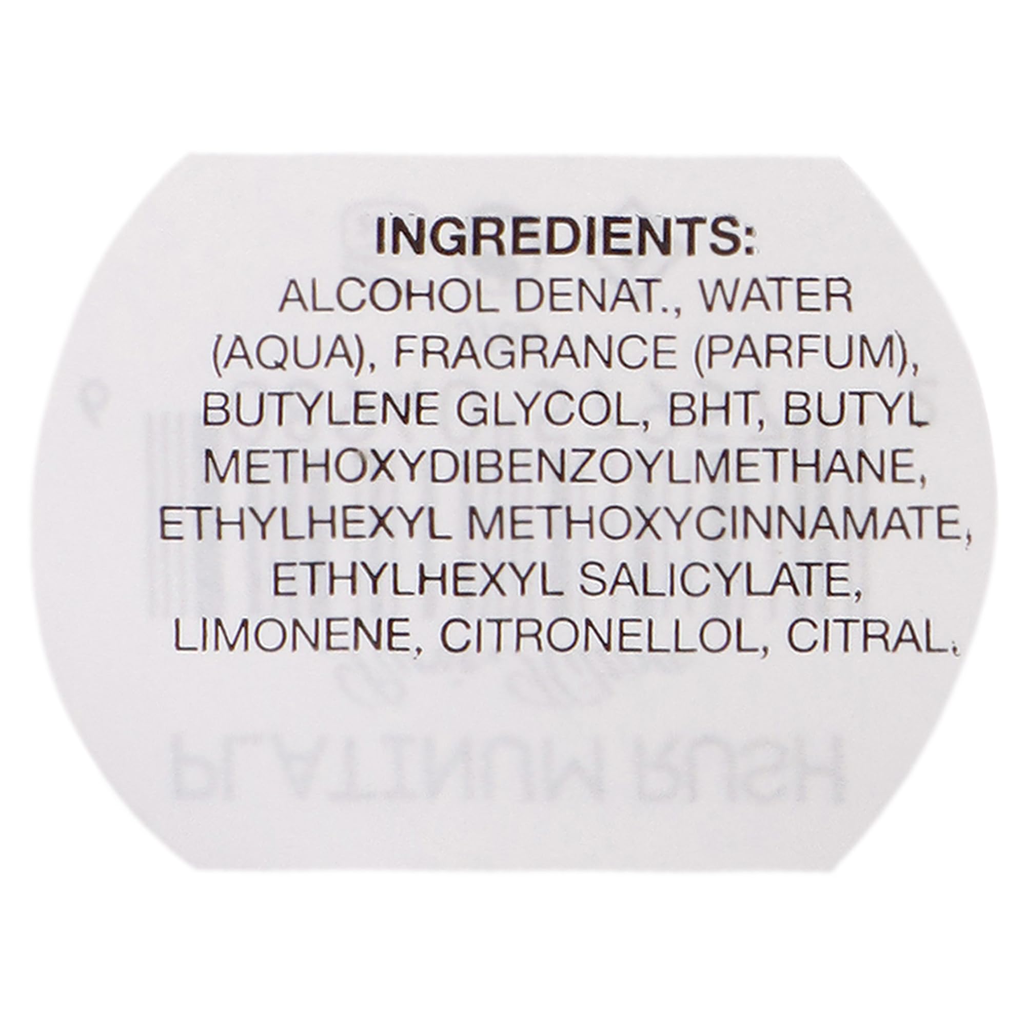 Paris Hilton Platinum Rush bottle back view showcasing long-lasting fragrance for evening occasions.