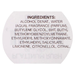 Paris Hilton Platinum Rush bottle back view showcasing long-lasting fragrance for evening occasions.