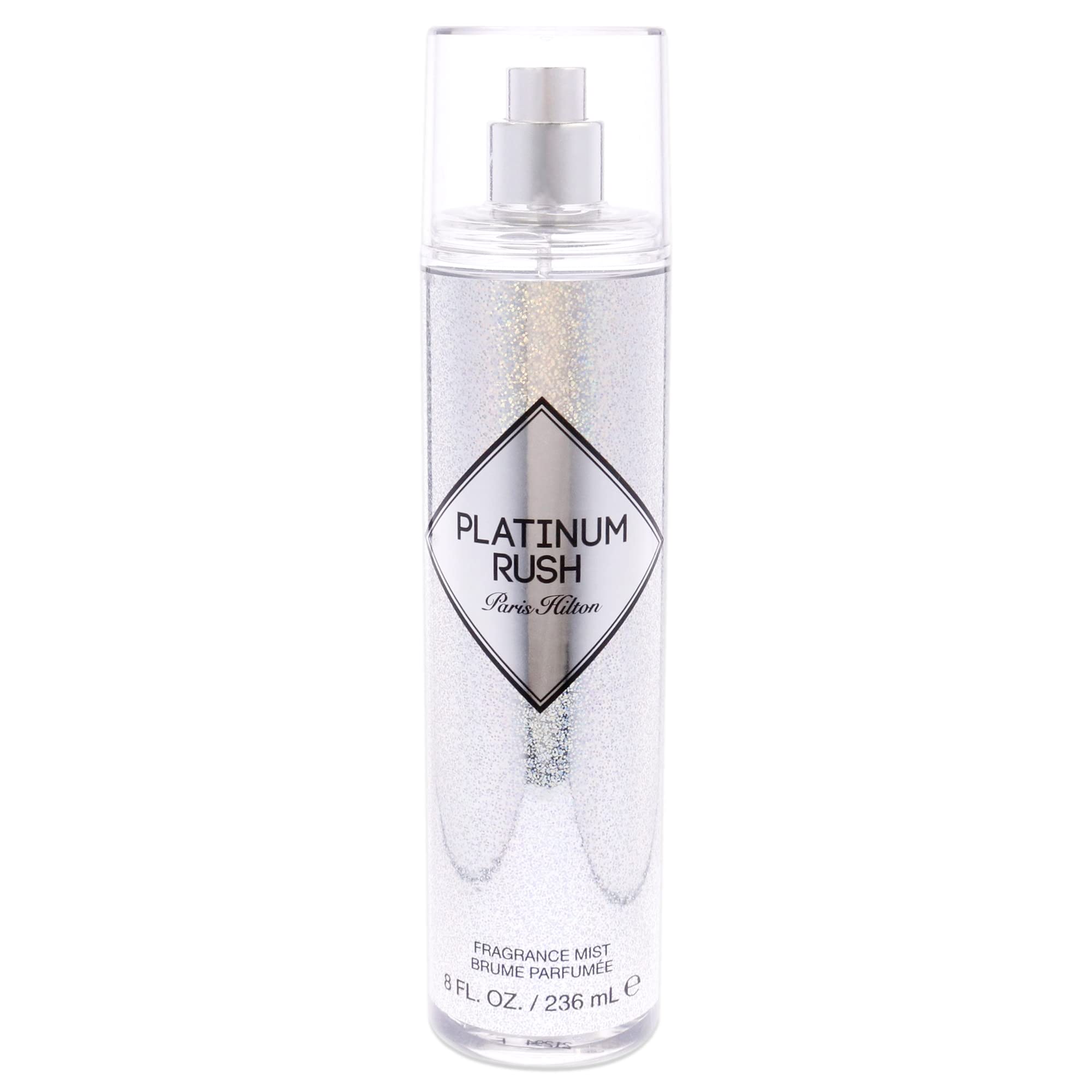 Paris Hilton Platinum Rush bottle front view highlighting a floral fruity scent for daily wear.
