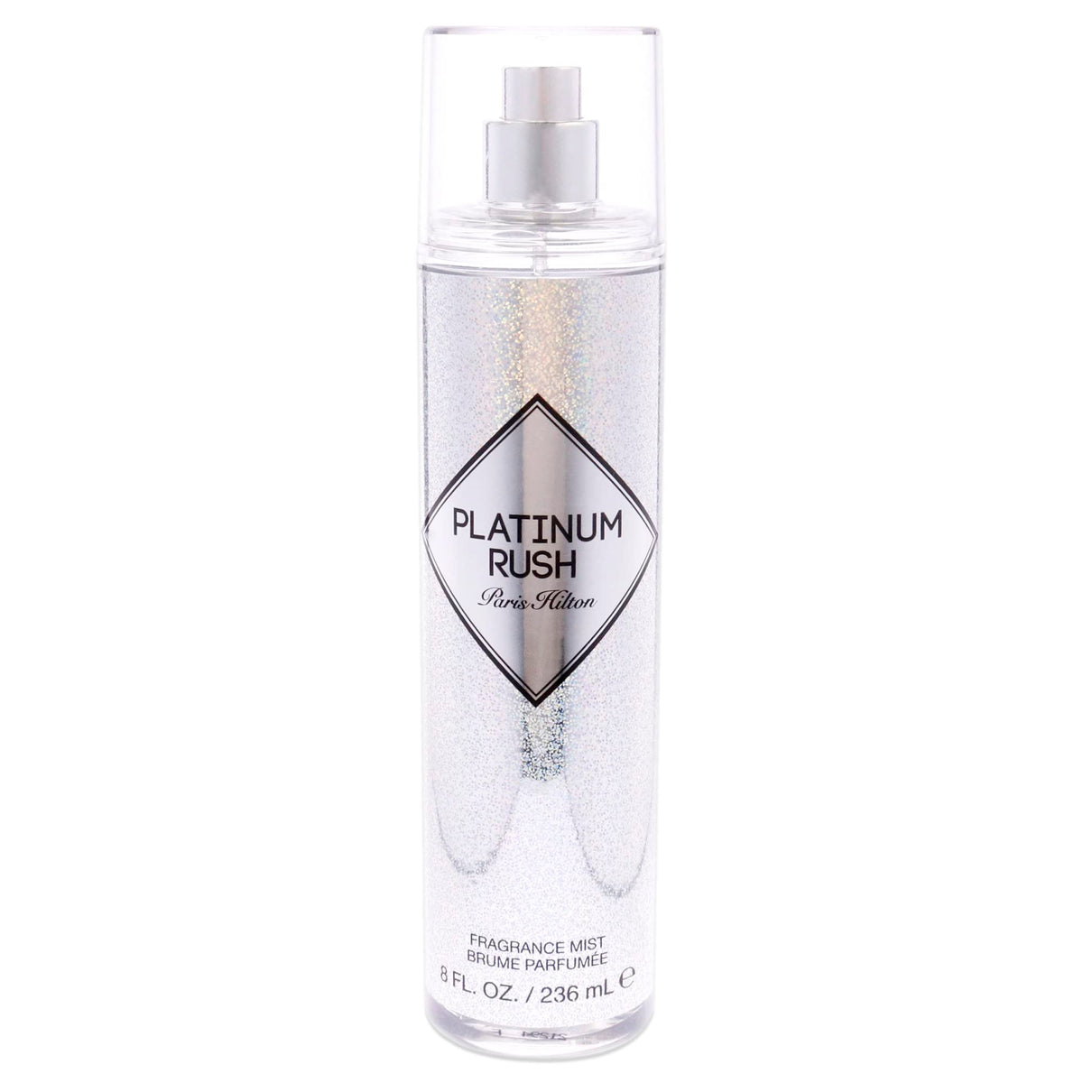 Paris Hilton Platinum Rush bottle front view highlighting a floral fruity scent for daily wear.