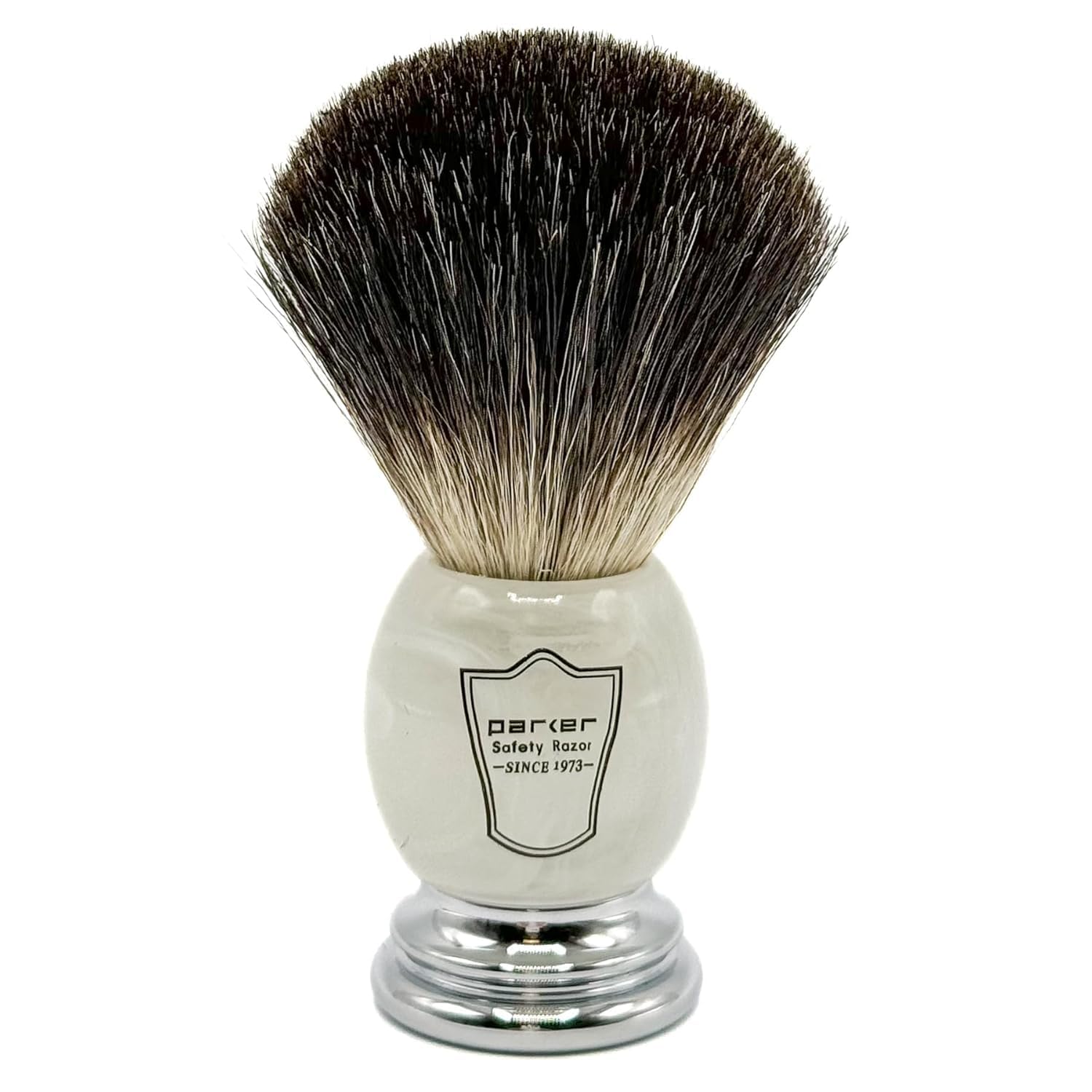 Parker shaving brush dense loft bristles create creamy, barber-shop quality lather.