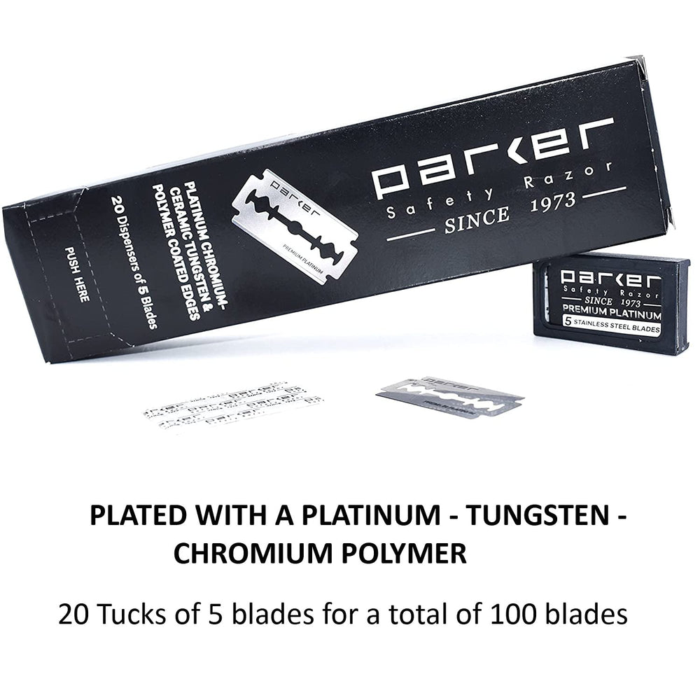 Parker platinum-tungsten-chromium coated blades reduce tugging and irritation